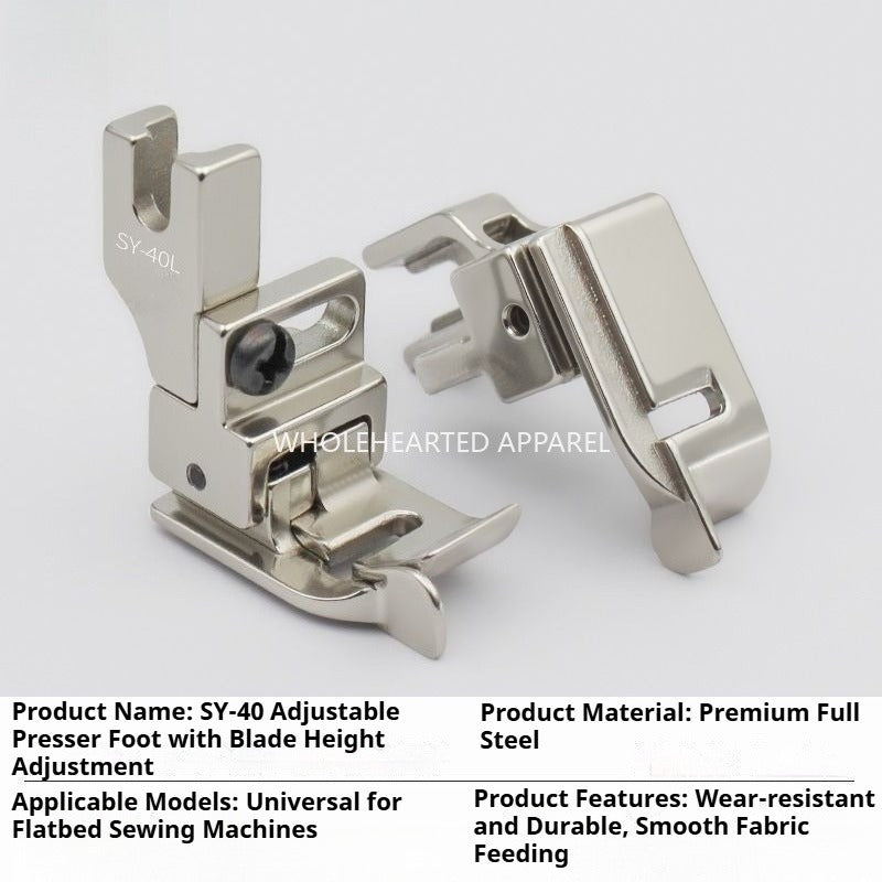1744★ SY-40 Premium All-Steel Adjustable High/Low Presser Foot for Computerized Flat-Bed Sewing Machines with Knife Edge Guide for Edge-Stitch Topstitching★