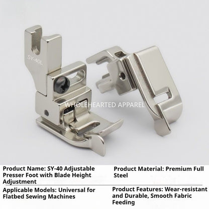 1744★ SY-40 Premium All-Steel Adjustable High/Low Presser Foot for Computerized Flat-Bed Sewing Machines with Knife Edge Guide for Edge-Stitch Topstitching★