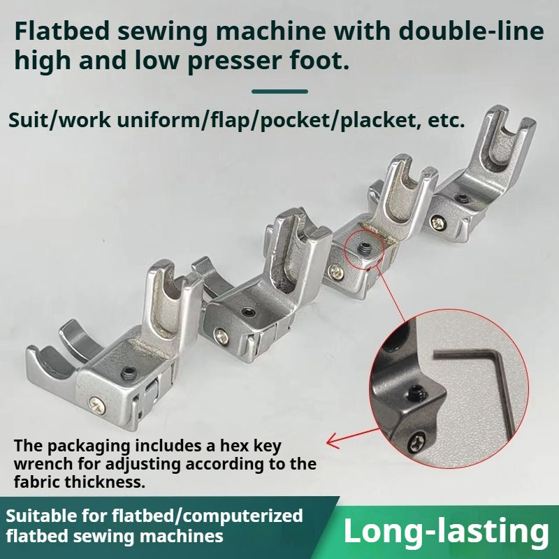 1547★ Accessoires pour machines à coudre, pied presseur plat double usage haute et basse, pied presseur multifonctionnel à double ligne avec arrêt de coupe et de pression sur la ligne ouverte★