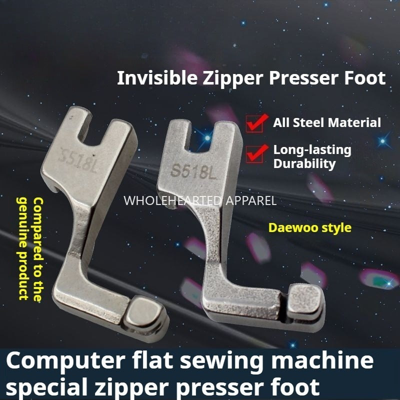 1328★ Pied-de-biche tout acier pour fermeture éclair invisible S518L, pour ordinateur, plat, voiture, unilatéral, pour fermeture éclair supérieure★
