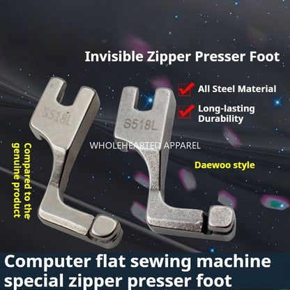 1328★ Pied-de-biche tout acier pour fermeture éclair invisible S518L, pour ordinateur, plat, voiture, unilatéral, pour fermeture éclair supérieure★
