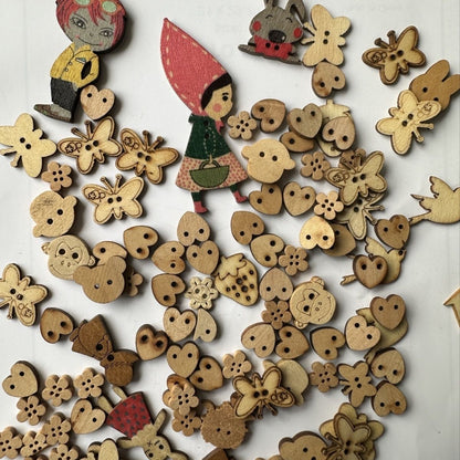 3049  Button children's handmade wood cartoon DIY button DIY wooden color cute sweater decorative material