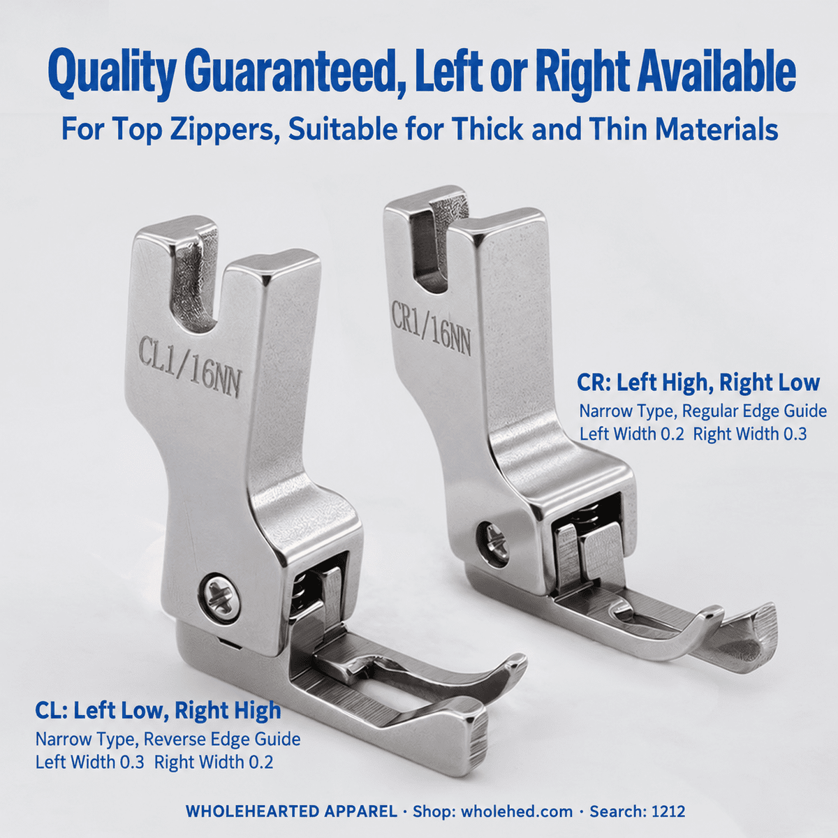 1212★ New Arrivals 2 | More Options | Narrow High-Low Zipper Presser Foot for Industrial Lockstitch Sewing Machines, 0.1/0.2 cm Edge Stitching