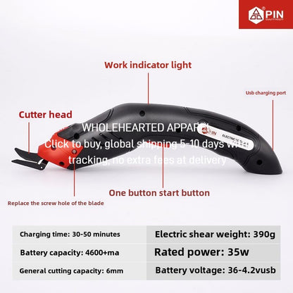 1444★  New second-generation PIN electric scissors industrial rechargeable handheld electric lithium battery double scissors cloth knife clothing