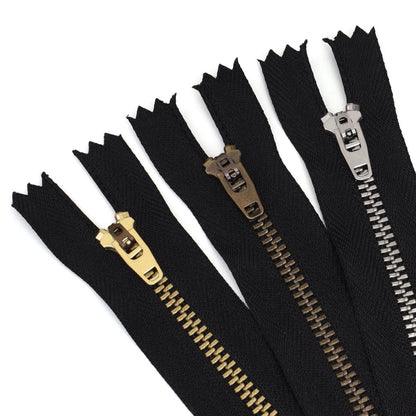 3075  Zipper No. 4 Bronze Brass White Gold Closed Tail Spring Head Metal Copper Zipper Jeans Trousers Y Teeth Pant Chain