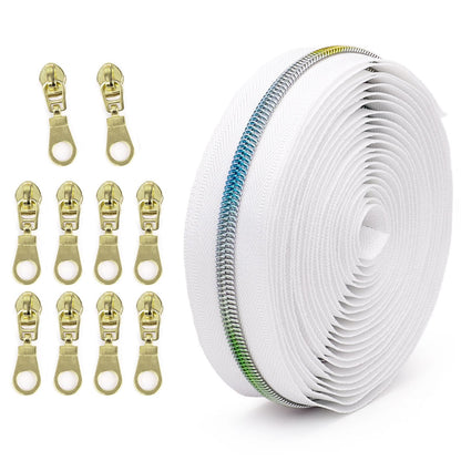 3097  Zipper No. 5 is wearing colorful teeth nylon set, bags and accessories can be used for 4.5 meters + 10 Jitong heads = 1 pack.