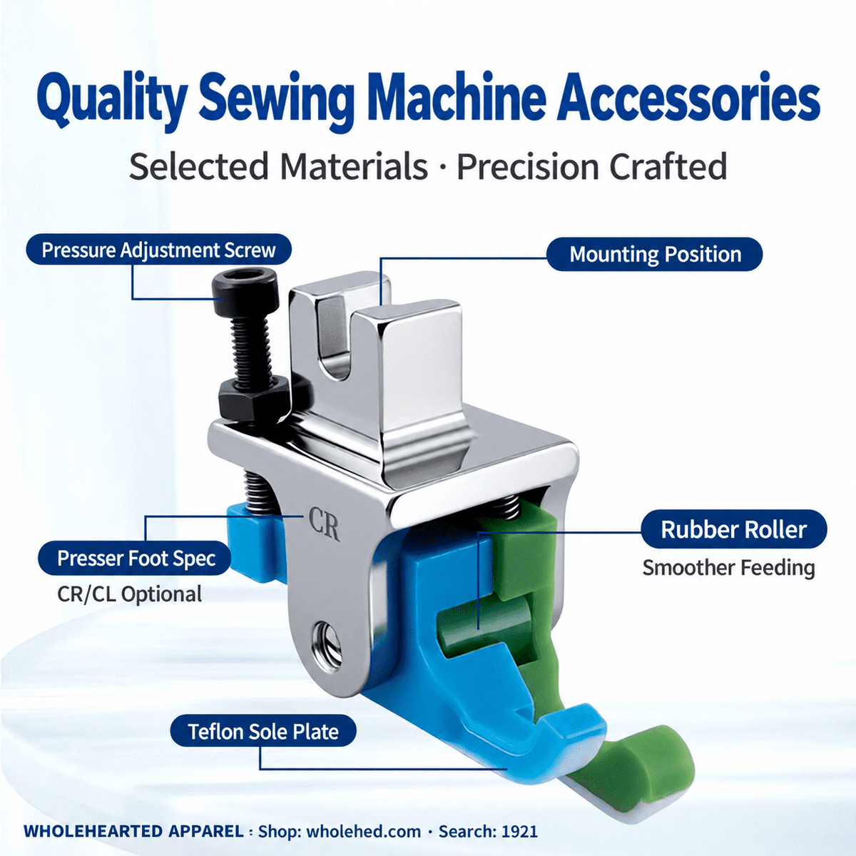 1921★ Teflon High-Low Roller Presser Foot for Computerized Lockstitch Sewing Machines, Wear-Resistant for Thick and Thin Fabrics