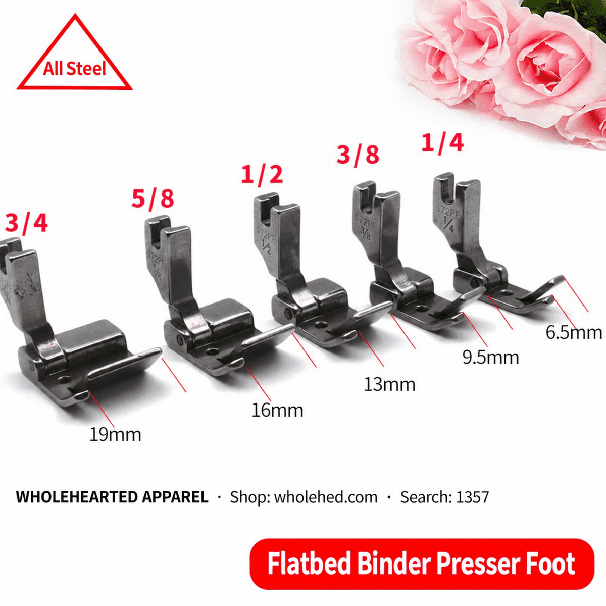 1357★ Flatbed Sewing Machine Binder Presser Foot with Wide Edge Guide for Hemming and Edge Binding.