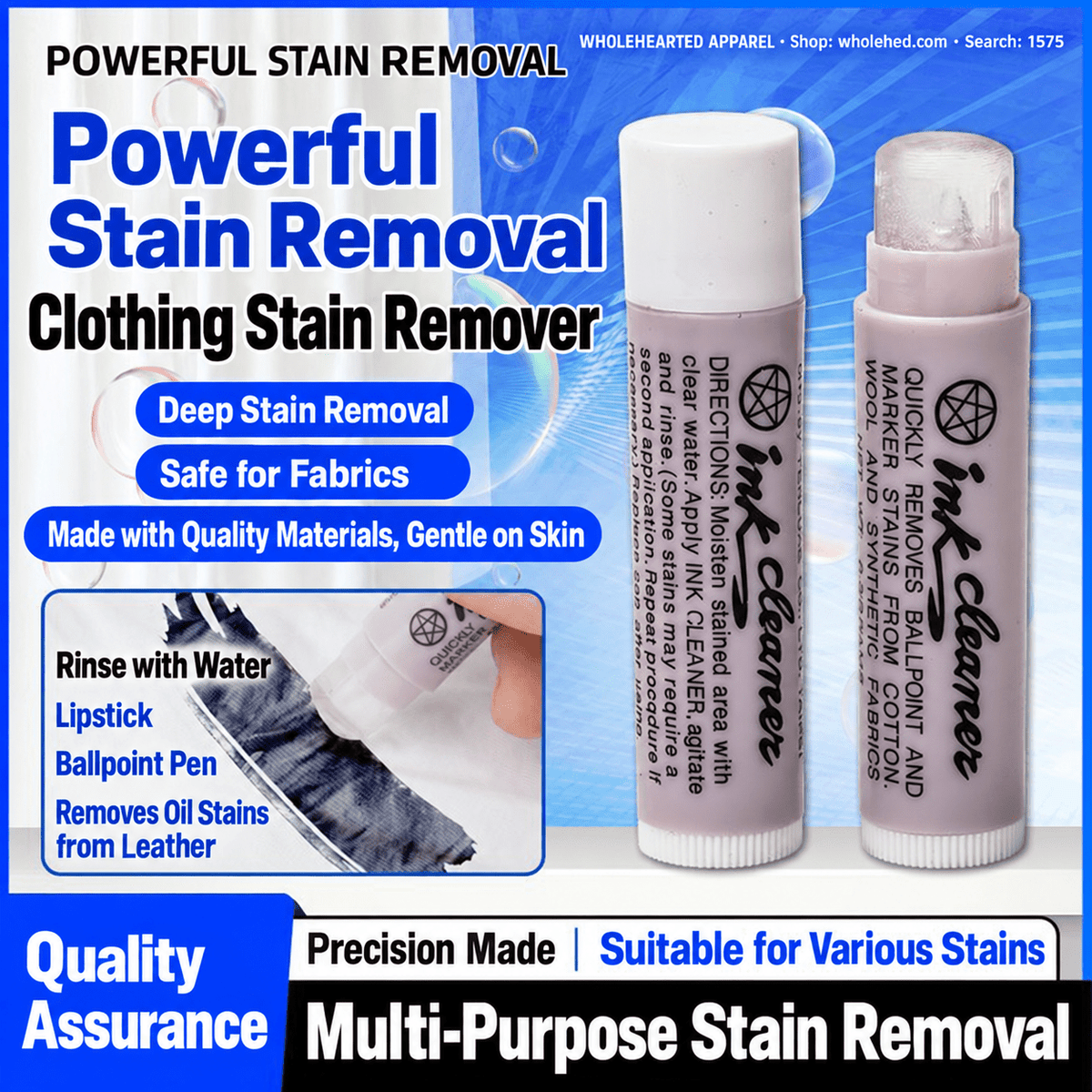1575★ Barra quitamanchas multiusos para ropa: grasa, bolígrafo y lápiz labial.