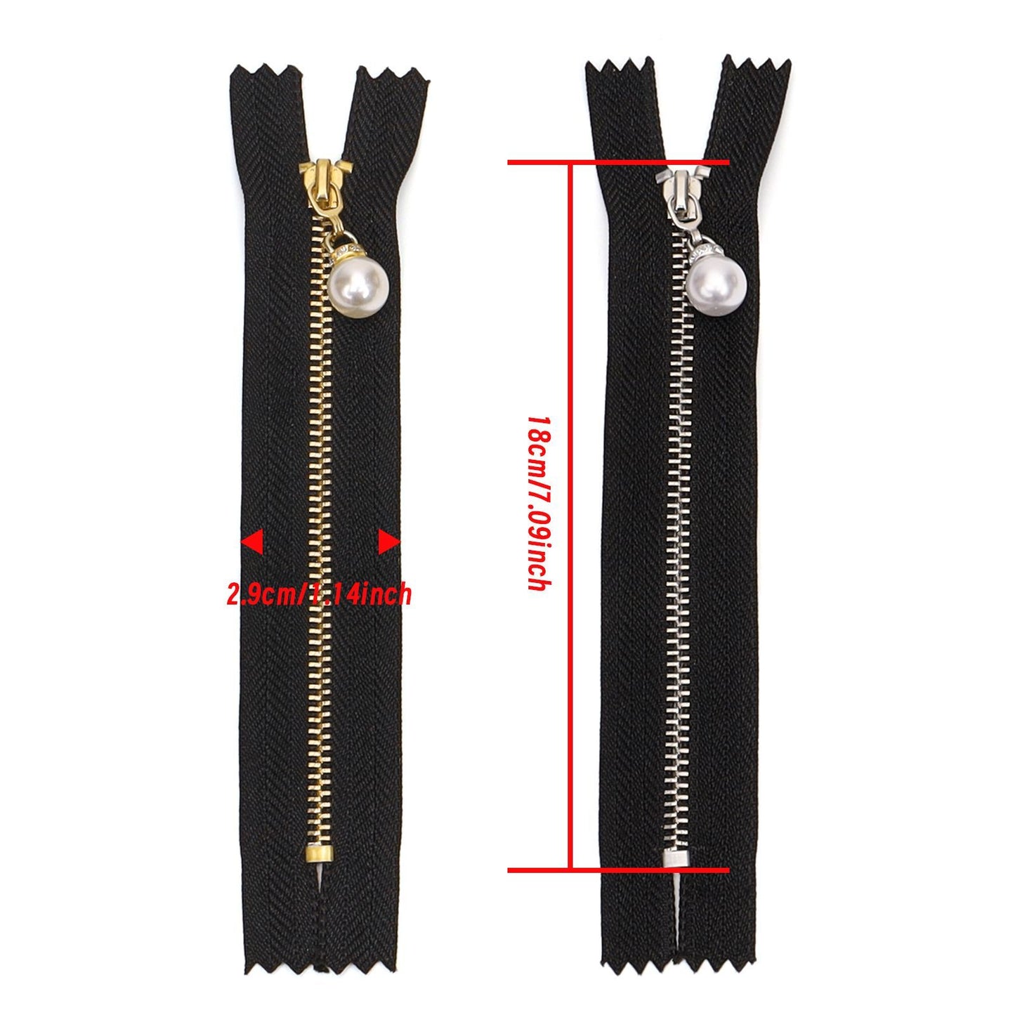 3111  Zipper No. 3 Metal Light Gold White Gold Closed End Work Code Hook Head Diamond Pendant Pearl Pull Pocket Clothing Luggage Zipper