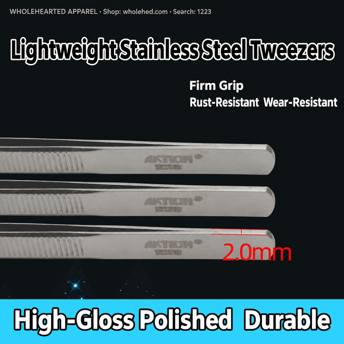 1223★ Lightweight Stainless Steel Straight-Tip Tweezers with Mirror-Polished Finish and Non-Slip Grip for Garment Production.