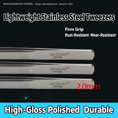 1223★ Lightweight Stainless Steel Straight-Tip Tweezers with Mirror-Polished Finish and Non-Slip Grip for Garment Production.