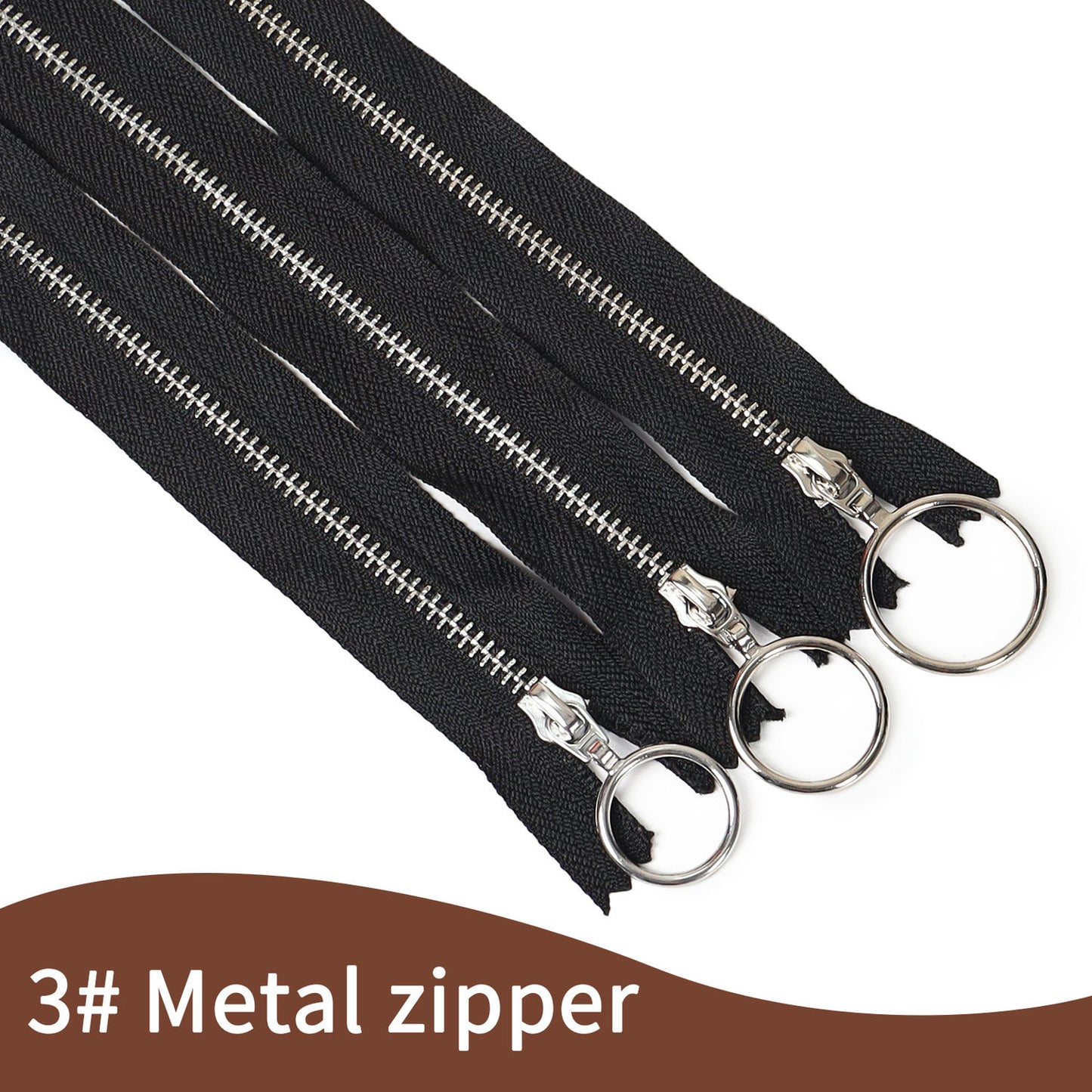 3092  Zipper No. 3 platinum closed tail circle head metal silver tooth multi-size clothing bag DIY daily necessities available