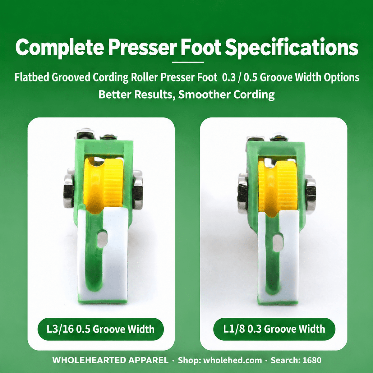 1680★ Teflon Grooved Cording Roller Presser Foot for Flatbed Sewing Machines, Cord Piping and Sewing Accessories.