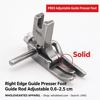 1442★ All-Steel Adjustable Edge Guide Presser Foot for Industrial Flatbed and Computerized Sewing Machines