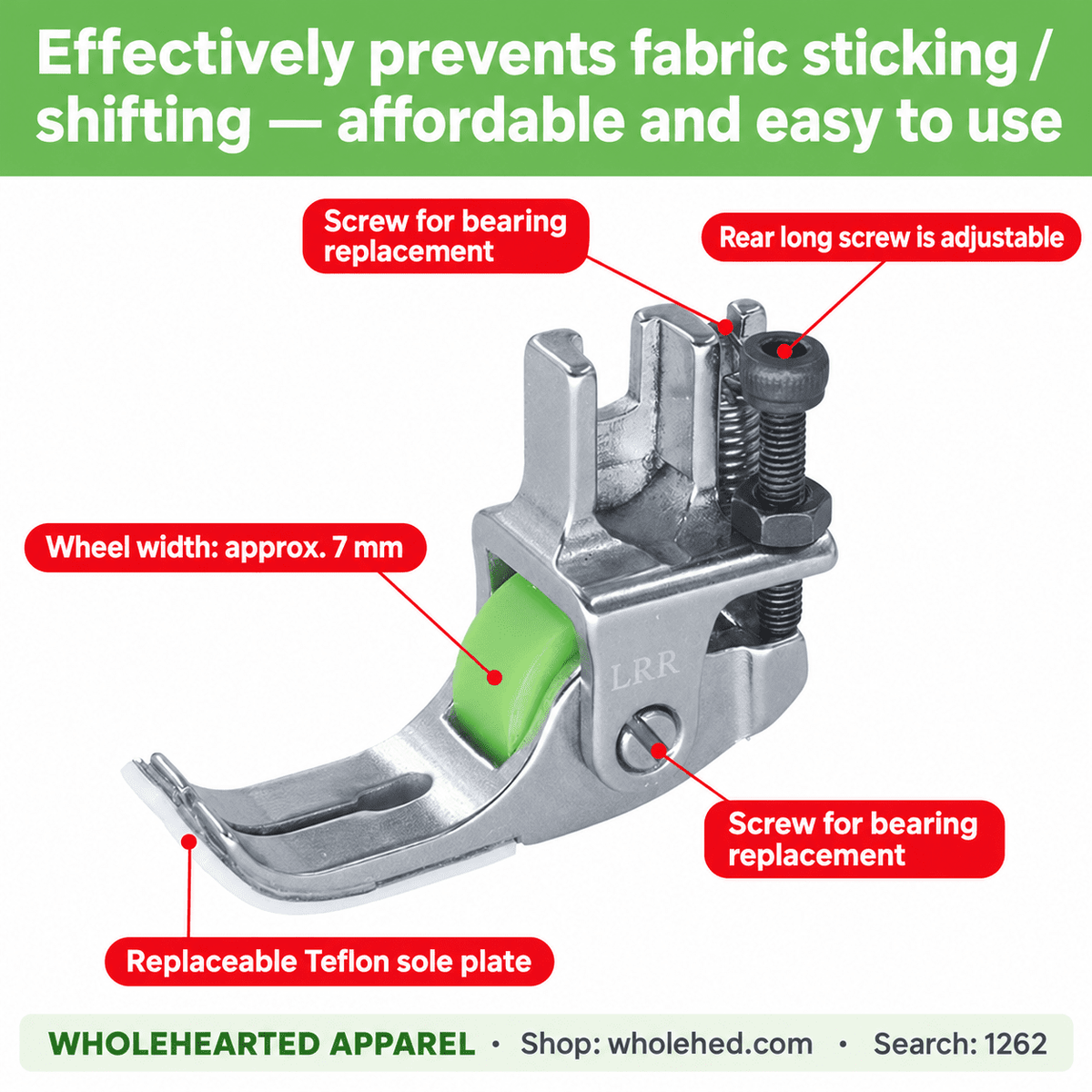 1262★ Premium Narrow 2-in-1 Teflon Roller Presser Foot for Thick Fabrics, Leather, Padded Jackets, Down Jackets & Curtains – Helps Prevent Fabric Jamming