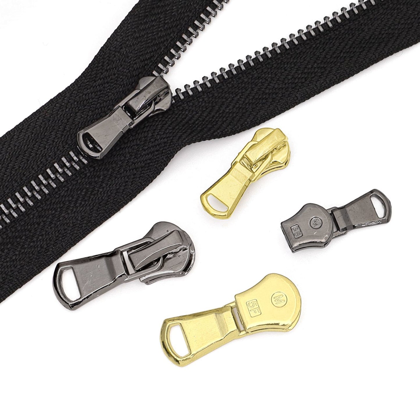 3093  Zipper No. 3 and No. 5 metal slider A3025 white light gold gun color slider zinc alloy clothing and luggage zipper applicable