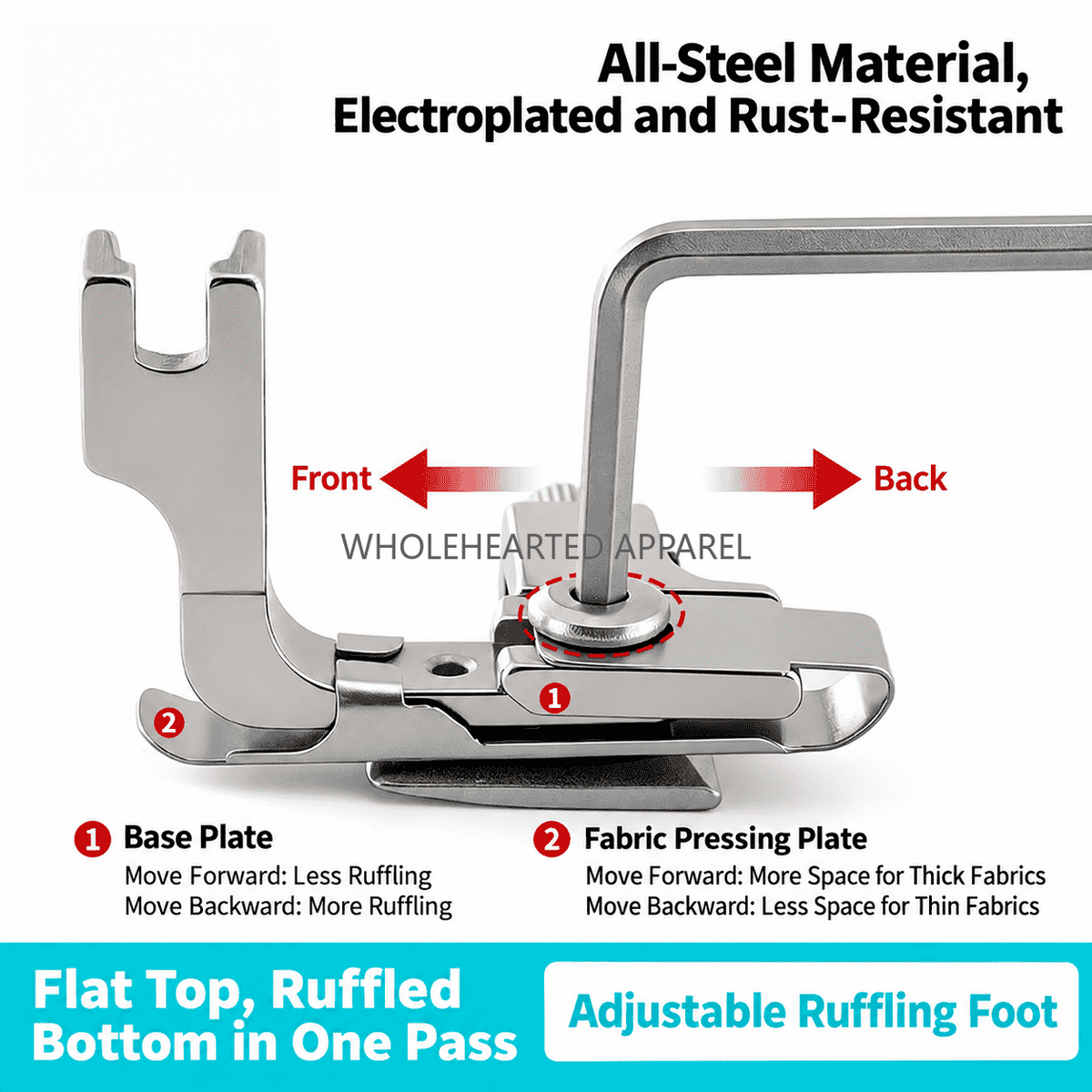 1926★ Double-Layer Adjustable Gathering Presser Foot for Industrial Sewing Machines, Smooth Top and Gathered Bottom, Suitable for Silk, Chiffon, Mesh and Shirts.