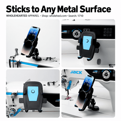 1710★ Premium Dual Magnetic Sewing Machine Phone Holder, Shock-Resistant and 360° Rotatable Sewing Accessory.