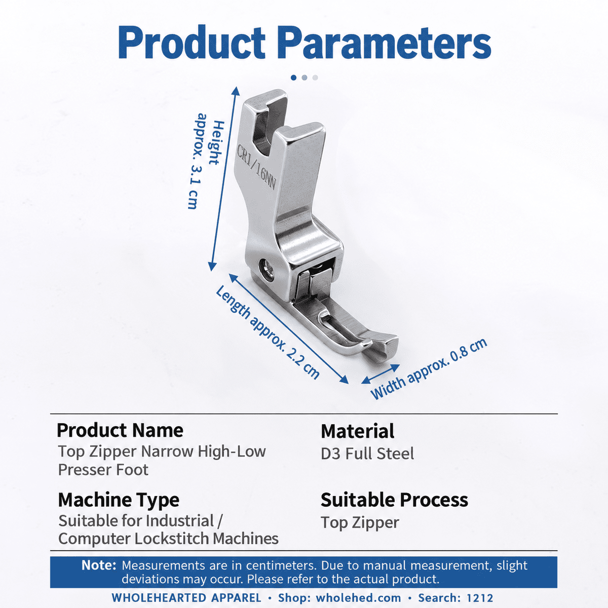 1212★ New Arrivals 2 | More Options | Narrow High-Low Zipper Presser Foot for Industrial Lockstitch Sewing Machines, 0.1/0.2 cm Edge Stitching
