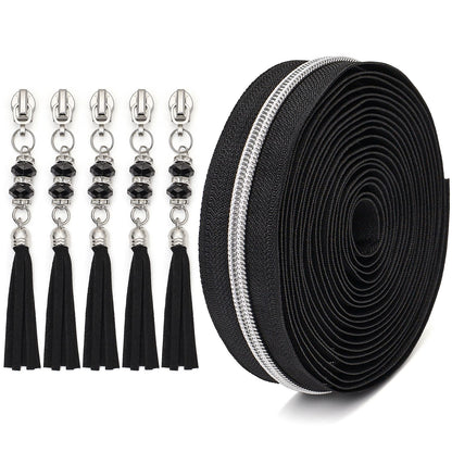 3089  Zipper No. 5 nylon is wearing silver tooth electroplated luggage zipper 4.5 meters zipper + 5 fringed sliders + stop = 1 pack