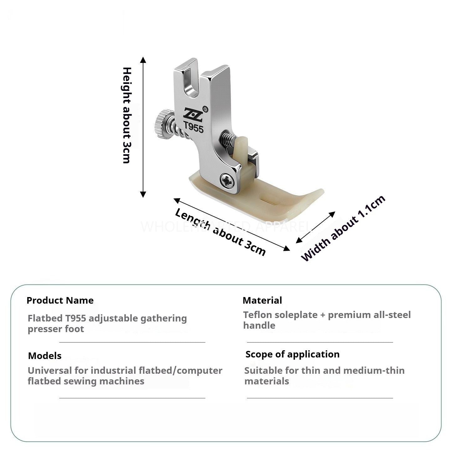 1737★ Lockstitch Machine T955 Adjustable Plastic Shirring Presser Foot All Steel Shank Thickened Teflon Presser Foot Suitable for Thin Medium and Thick Fabrics★
