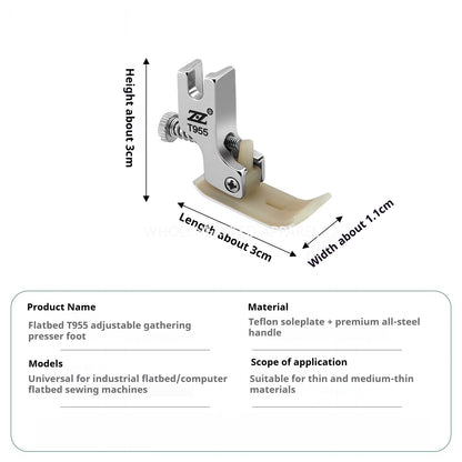 1737★ Lockstitch Machine T955 Adjustable Plastic Shirring Presser Foot All Steel Shank Thickened Teflon Presser Foot Suitable for Thin Medium and Thick Fabrics★