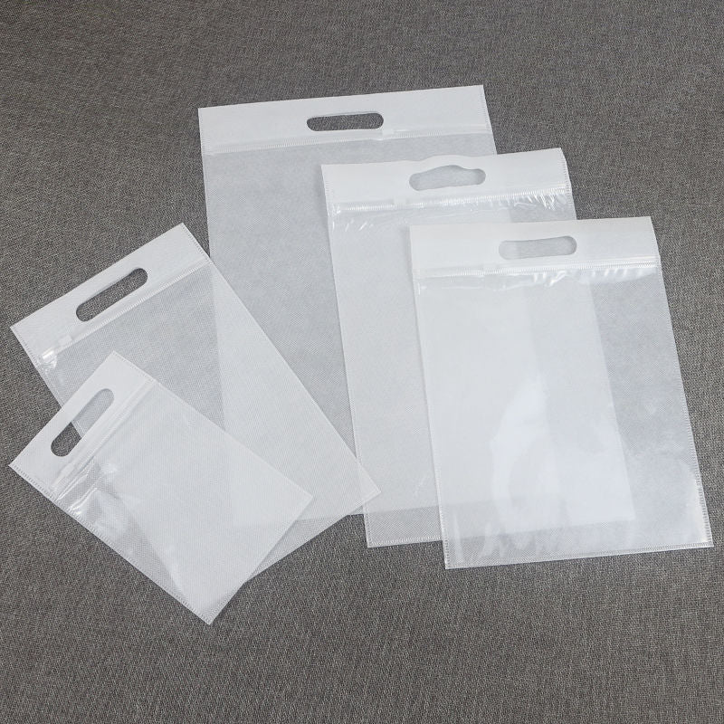 3227★  Non-woven zipper bag Transparent packaging bag Portable self-sealing bag Portable custom logo clothes storage sealing bag