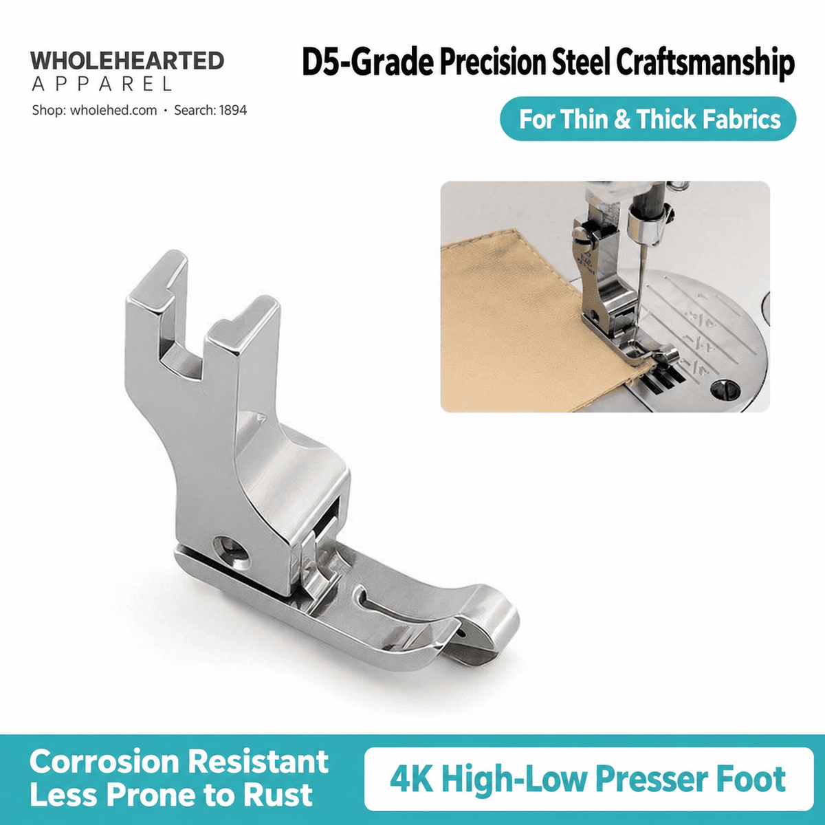 1894★ All-Steel High-Low Presser Foot for Straight-Stitch Sewing Machines, Left/Right 0.1/0.2 cm Edge Topstitching, Shirt Collars, Old Style