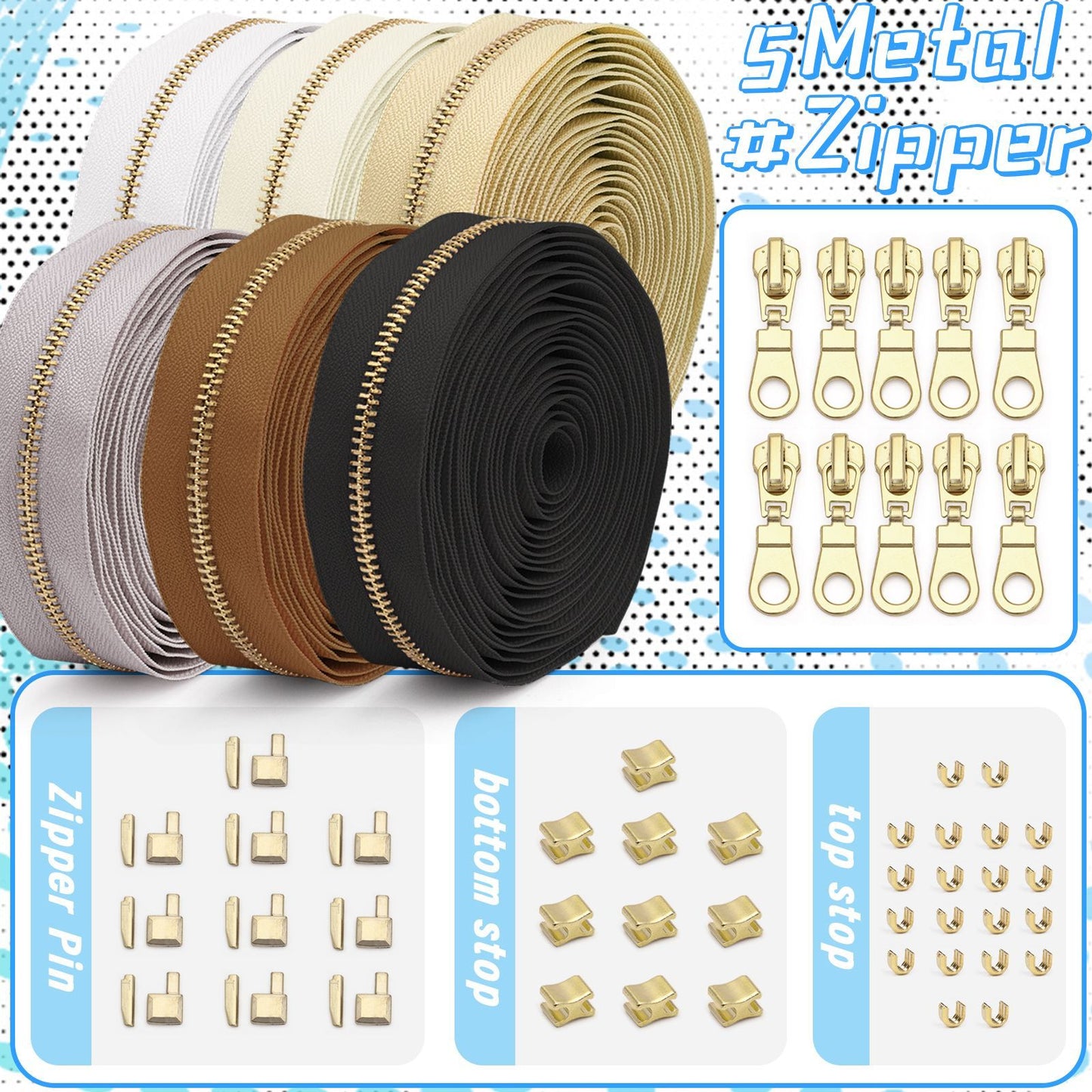 3073  Zipper No. 5 solid color metal suit clothing jacket jewelry luggage available can be opened and closed tail length zipper