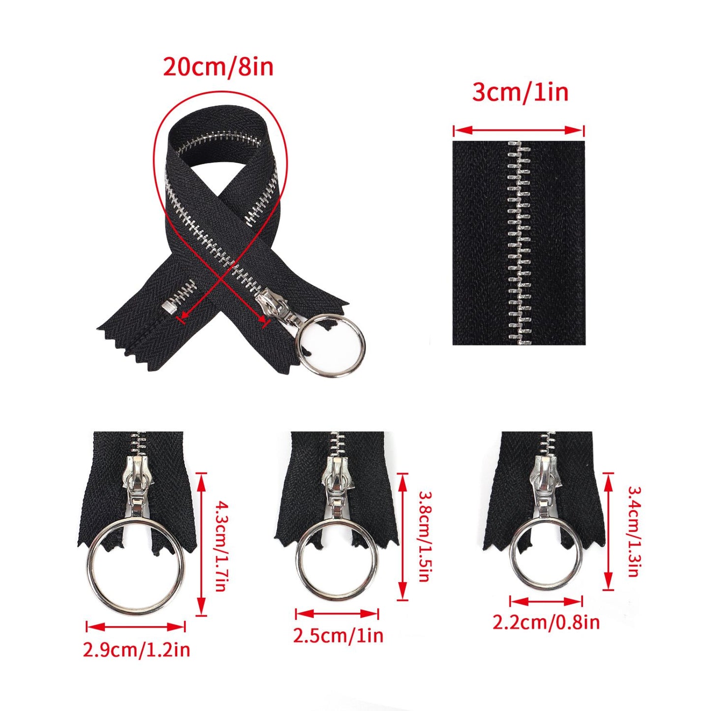 3092  Zipper No. 3 platinum closed tail circle head metal silver tooth multi-size clothing bag DIY daily necessities available