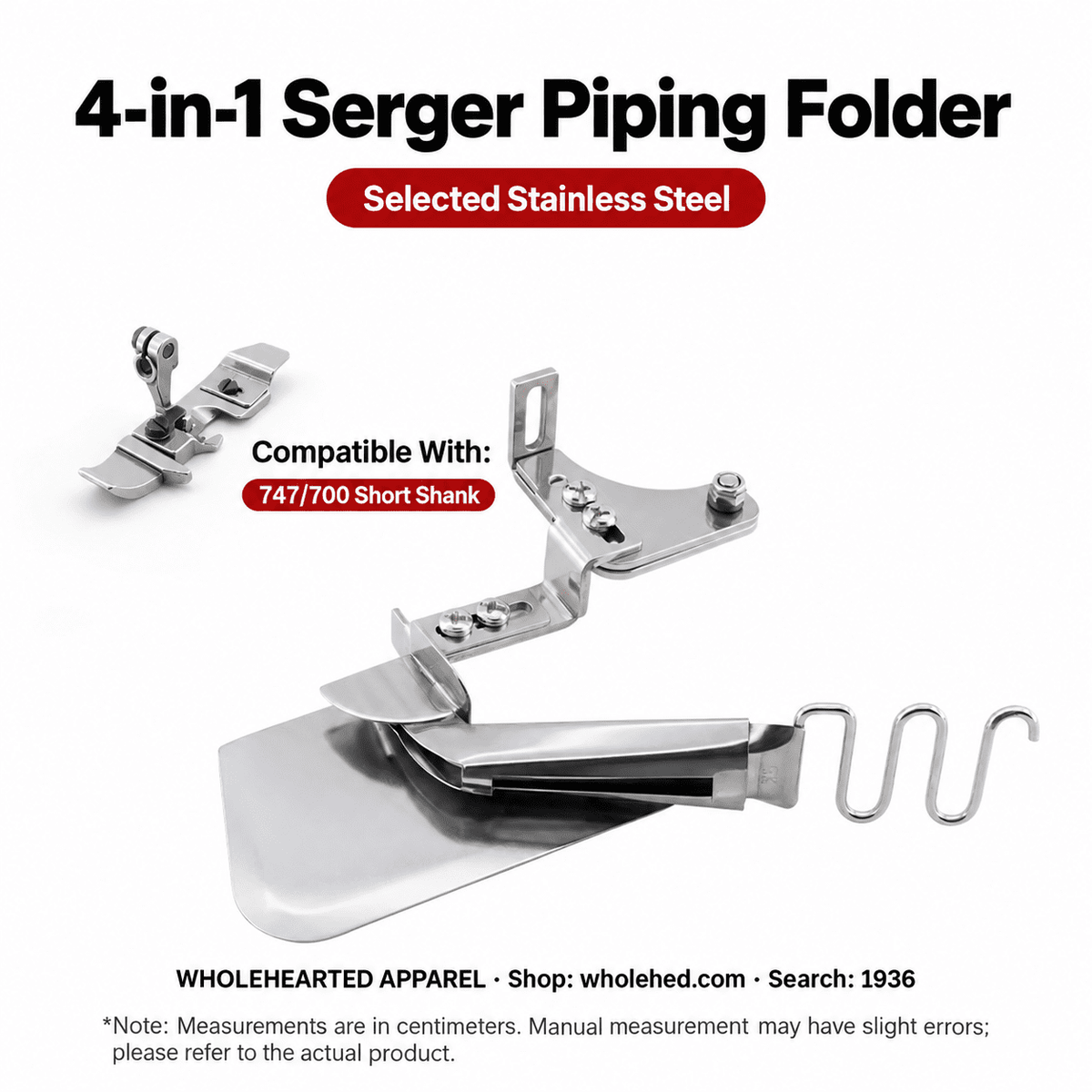 1936★ 4-in-1 Stainless Steel Piping and Edge Binding Folder with EX/747 Compatible Grooved Presser Foot for Overlock Machines