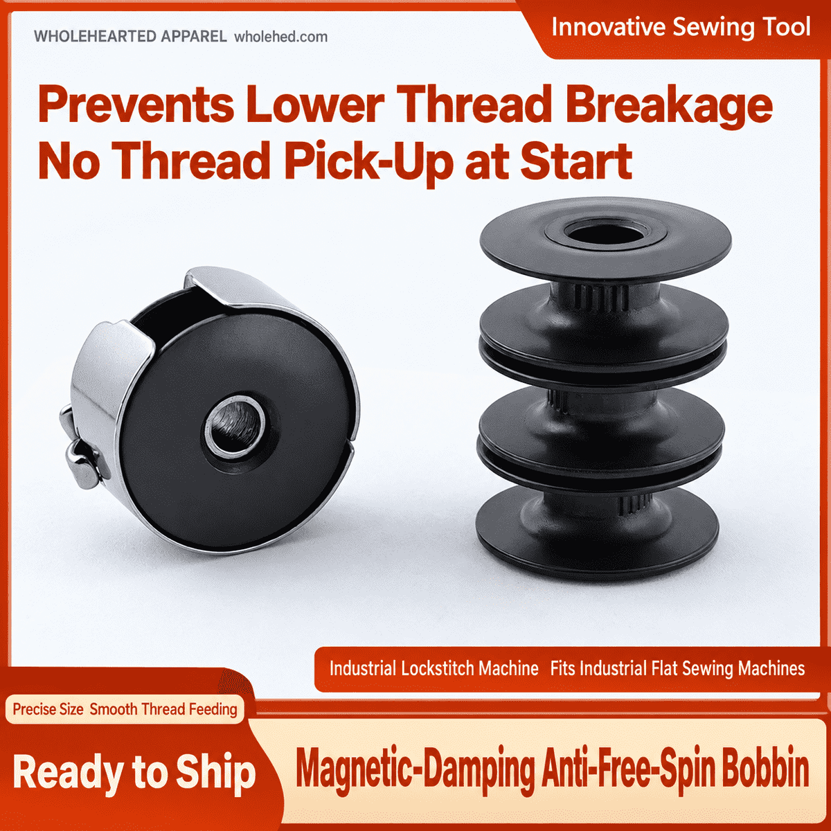 1611★ Magnetic-Damping Anti-Free-Spin Bobbin for Computerized Flatbed Sewing Machines, Universal Bobbin Case Accessory, Anti-Breakage Design.