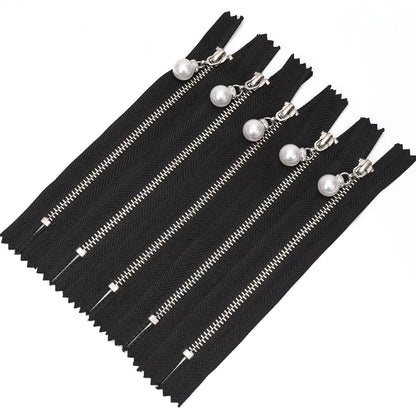 3111  Zipper No. 3 Metal Light Gold White Gold Closed End Work Code Hook Head Diamond Pendant Pearl Pull Pocket Clothing Luggage Zipper