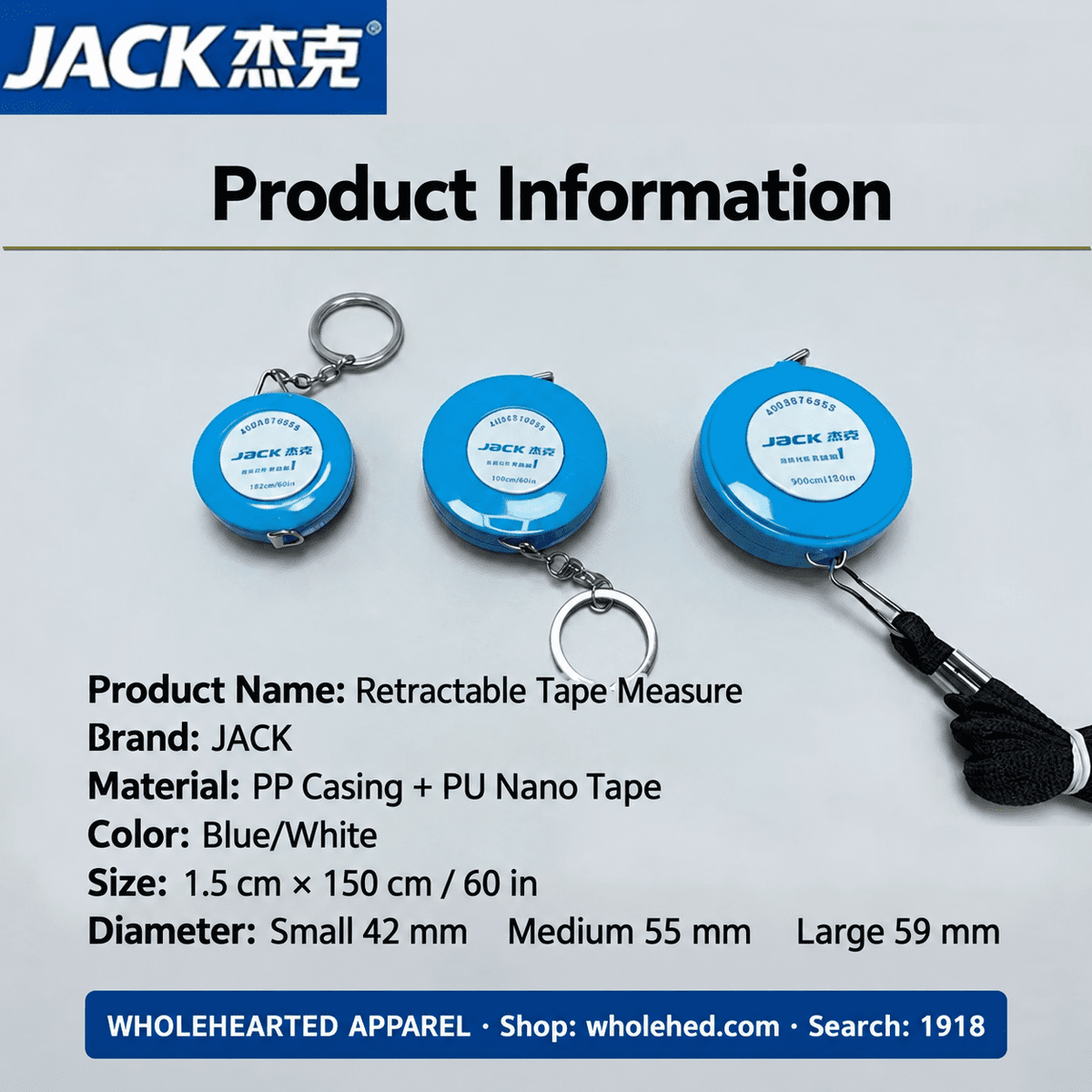 1918★ JACK Mini Auto-Lock Retractable Measuring Tape, Portable Soft Tape in Multiple Sizes