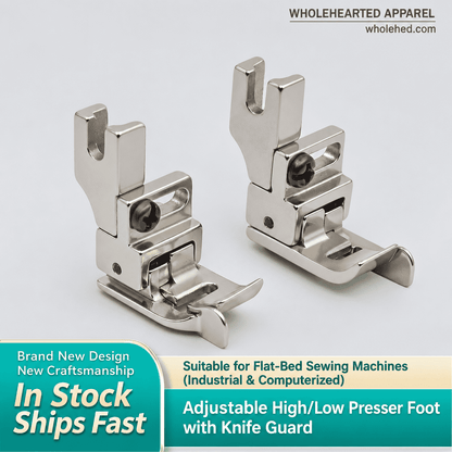 1744| SY-40 Sepatu Tekan Tinggi/Rendah yang Dapat Disesuaikan Baja Semua Premium untuk Mesin Jahit Flat-Bed Komputer dengan Panduan Tepi Pisau untuk Jahitan Tepi Topstitching★