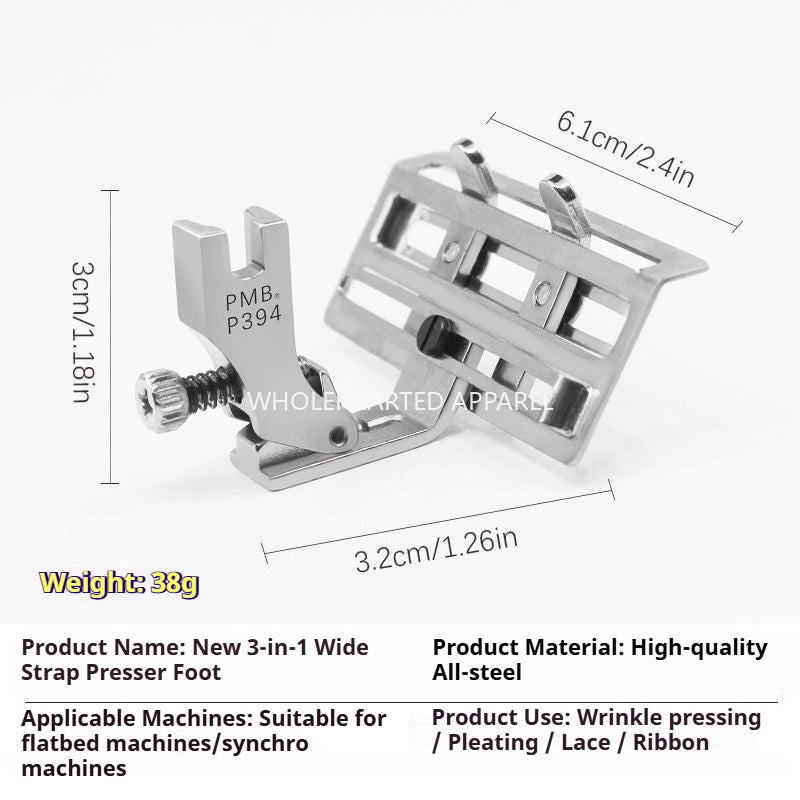 1769★ Pied presseur fronceur large réglable 3 en 1 PMB New P394 pour ruban et garniture★