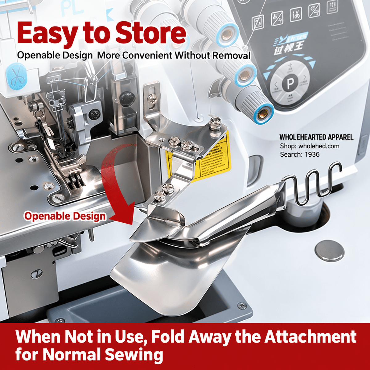 1936★ 4-in-1 Stainless Steel Piping and Edge Binding Folder with EX/747 Compatible Grooved Presser Foot for Overlock Machines