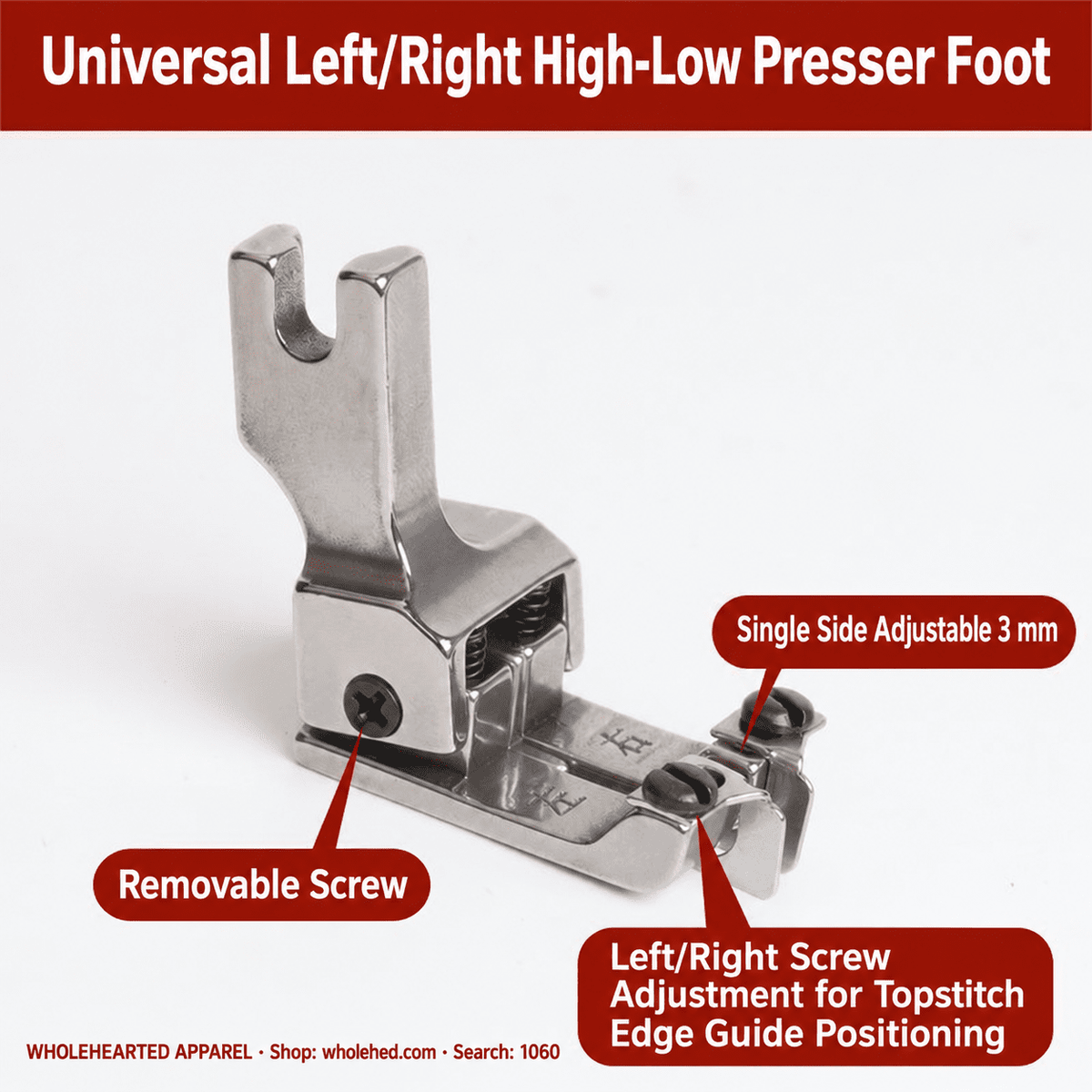 1060★ New Adjustable Left/Right High-Low Presser Foot with Edge Guide for Computerized Lockstitch Sewing Machines.