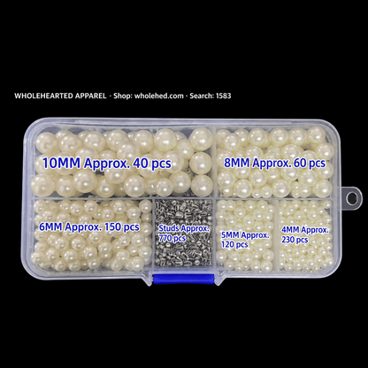 1583★ Portable Manual Pearl and Rhinestone Setting Machine Kit with One Box of No-Hole Faux Pearls and Four-Prong Studs.