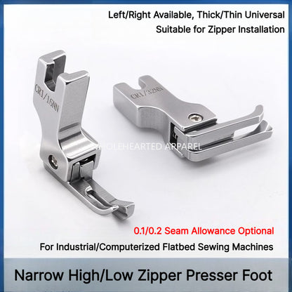 1212★ New Arrivals 2 | More Options | Narrow High-Low Zipper Presser Foot for Industrial Lockstitch Sewing Machines, 0.1/0.2 cm Edge Stitching.