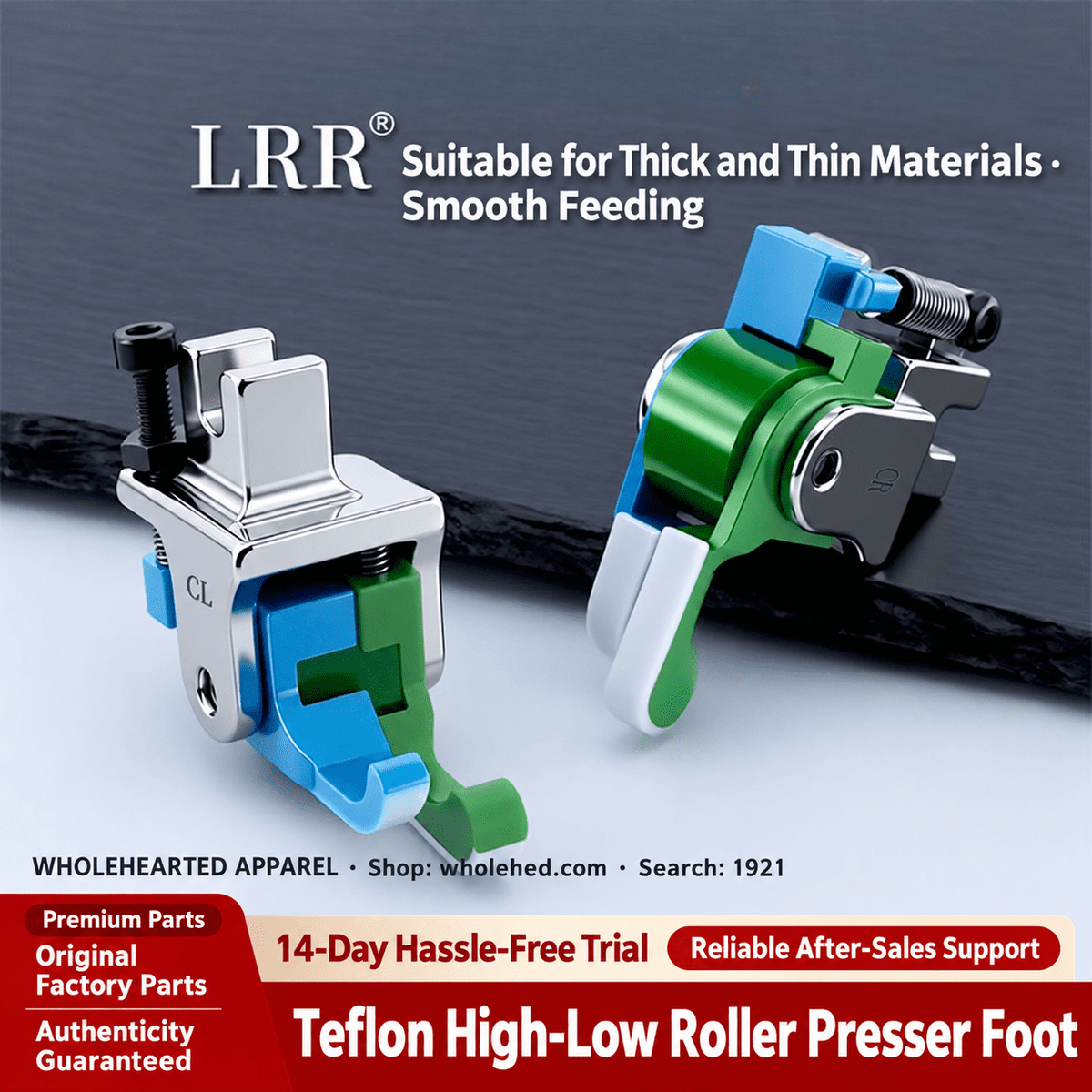 1921★ Teflon High-Low Roller Presser Foot for Computerized Lockstitch Sewing Machines, Wear-Resistant for Thick and Thin Fabrics