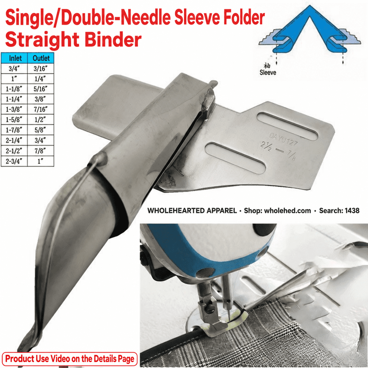 1438★ Four-Fold Double-Edge Straight-Grain Binder for Flatbed Sewing Machines, Placket and Sleeve Finishing