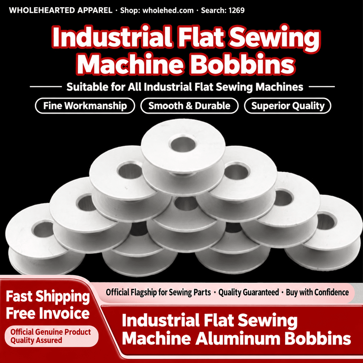 1269★ Bobine in alluminio per macchine da cucire industriali – piatte 40264A, con scanalatura 55623A, smussate 272152A, per macchine da cucire computerizzate