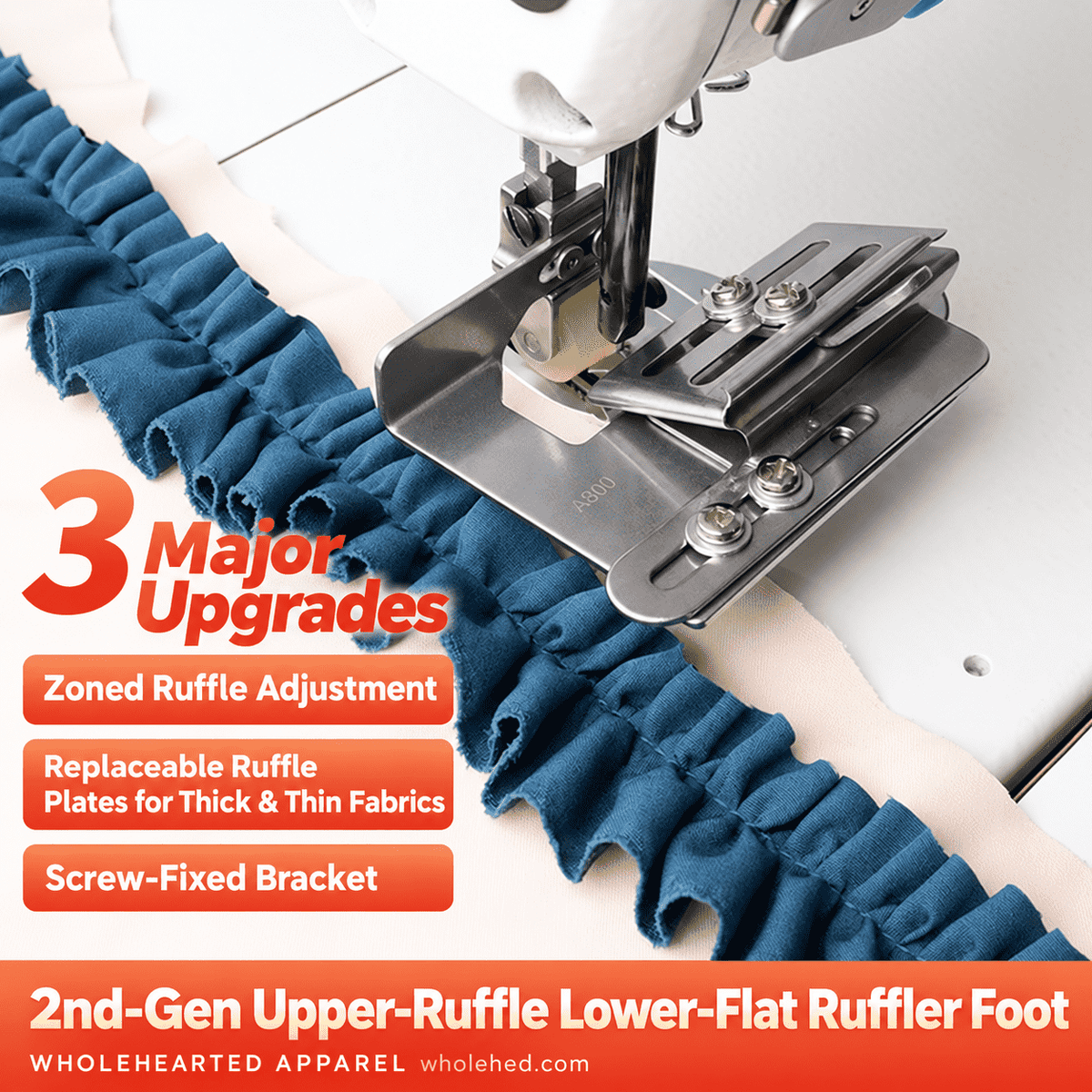 1750★ Adjustable Gathering Presser Foot for Lockstitch Machines, Suitable for Skirts, Lace, Ribbons, and Various Fabric Thicknesses.