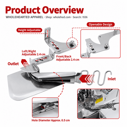 1936★ 4-in-1 Stainless Steel Piping and Edge Binding Folder with EX/747 Compatible Grooved Presser Foot for Overlock Machines