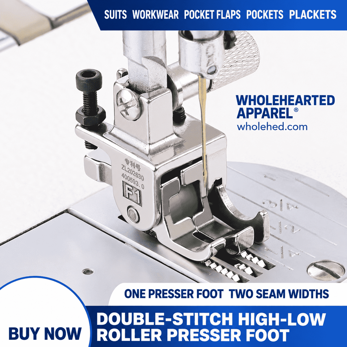 1168★ Multifunction Roller Double-Line Presser Foot with High-Low Edge Guide for Pocket Stitching.