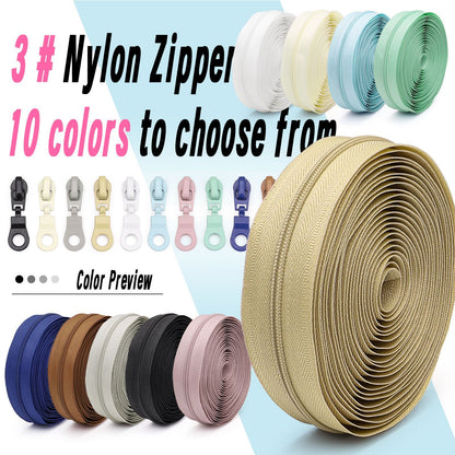 3071  Zipper No. 3 is wearing a solid color nylon set, luggage zipper, various packages 4.5 meters + 10 color Jitong heads = 1 pack