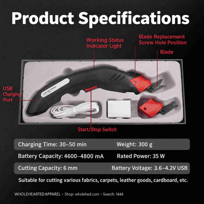 1444★ Rechargeable Cordless Electric Fabric Scissors with Lithium Battery for Industrial Sewing and Clothing Cutting.