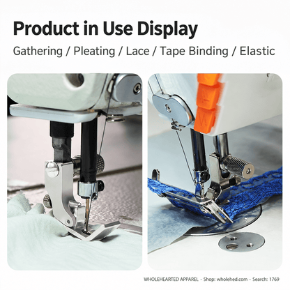 1769★ 3-in-1 Adjustable Wide Tape Binding Presser Foot for Pleating, Gathering, Lace, Webbing and Neckline Binding.